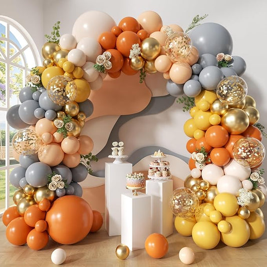 Dusty Orange Balloon Arch Kit, 152Pcs Dusty Orange Grey Pastel Orange Lemon Yellow White Sand Gold Confetti Balloons for Baby Bridal Shower Wedding Engagement Birthday Party Decorations