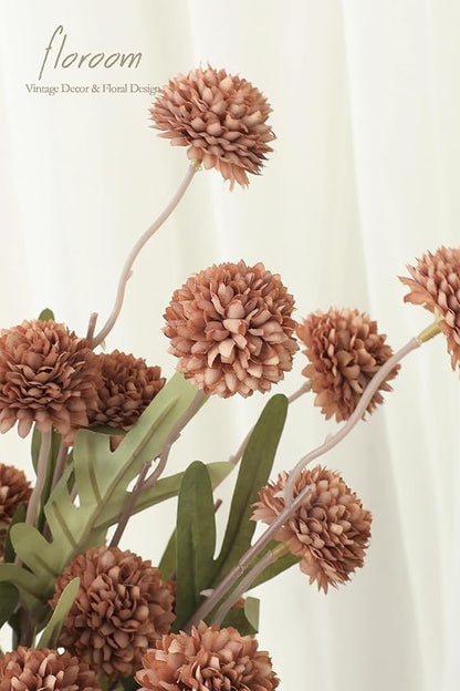 Floroom 5pcs Terracotta Faux Silk Mums Artificial Flowers, Bulk Fake Small Mini Chrysanthemums with Stems for DIY Wedding Centerpieces Floral Arrangements Vase Fillers Home Decorations