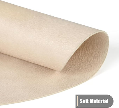 UnivoColors PU Leather Placemats Set of 6,15" Round Washed Cowhide Pattern Table Mats for Dining Table, Kitchen, Party Decoration(Retro Beige)