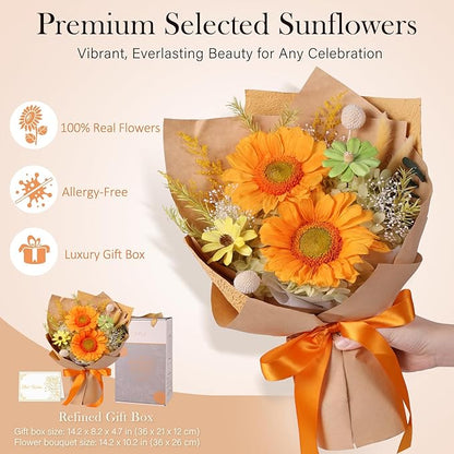 Forever Flowers for Delivery - Preserved Sunflowers Bouquet, Real Sunflowers That Last 3 Years, Eternal flowers Bouquet for Her Mother Mom Wife Friends Birthday Gifts for Women
