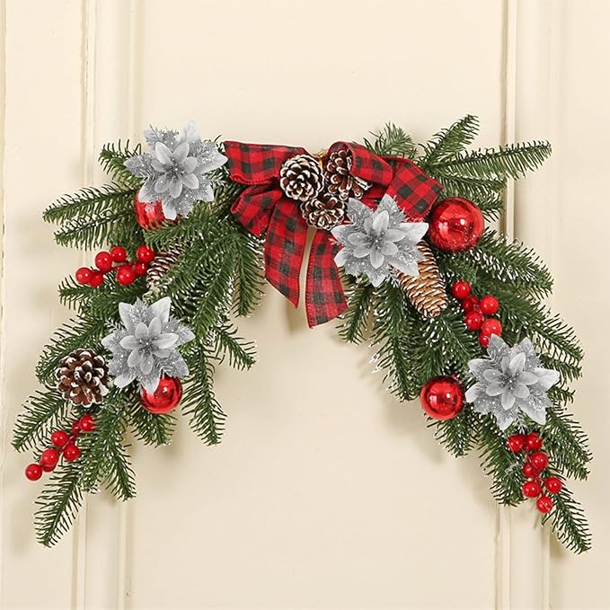 12 PCS Poinsettia Flower Artificial Silver Christmas Flowers Artificial 5.5'' Glitter Poinsettias Artificial Christmas Tree Flower with Clips DIY Xmas Wreath Holiday New Year Home Party Decor