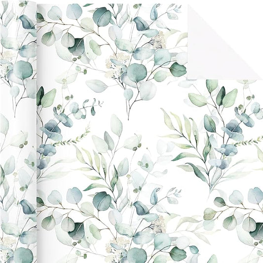 WRAPAHOLIC Eucalyptus Leaves Wrapping Paper Roll - Mini Roll - 17 Inch x 33 Feet - Eucalyptus Greenery Wrapping Paper Perfect for Birthday, Wedding, Bridal Shower