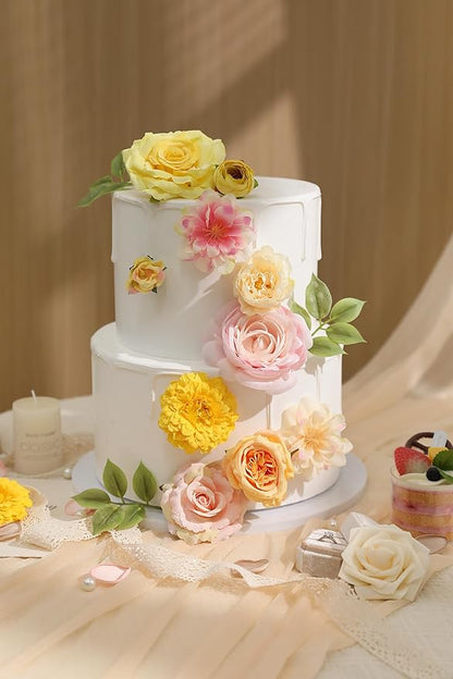 Artificial Flower Assortment for DIY Centerpiece Arrangement Wedding Hand Bouquet Flower Bouquet Centerpiece Arrangement Party Baby Shower Home Decoration (Pink Yellow)