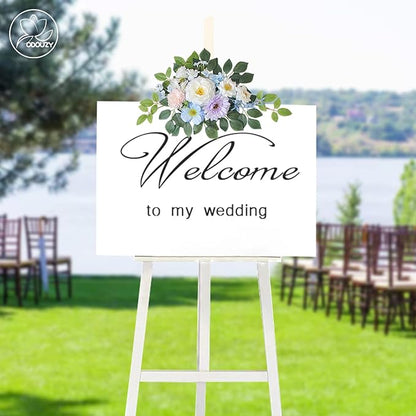 Wedding Arch Flowers Kit,Artificial Flower Arch Decor (Set of 3),2pcs Artificial Flower Arrangement with 1pc Sheer Drape for Wedding Decor Reception Backdrop Floral Decorations (Sky Blue)