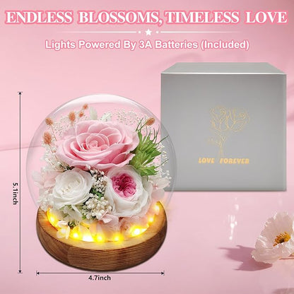 Preserved Rose Forever Flowers in Glass Dome Gifts for Women, Long-Lasting Real Flowers，Red Eternal Rose Birthday Gifts for Mom Valentines Day Anniversary for Wife Girlfriend