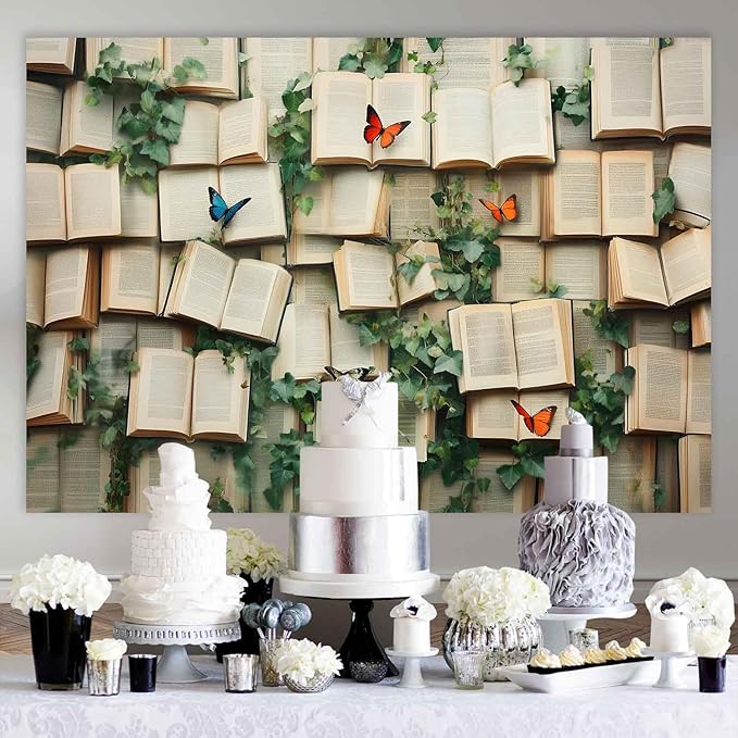 7x5ft Vintage Bookshelf Backdrop Book Butterfly Backdrop Book Butterfly Background Newborn Kids Wedding Bridal Shower Photo Banner Portrait Props KUBYW001