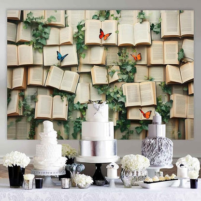 7x5ft Vintage Bookshelf Backdrop Book Butterfly Backdrop Book Butterfly Background Newborn Kids Wedding Bridal Shower Photo Banner Portrait Props KUBYW001