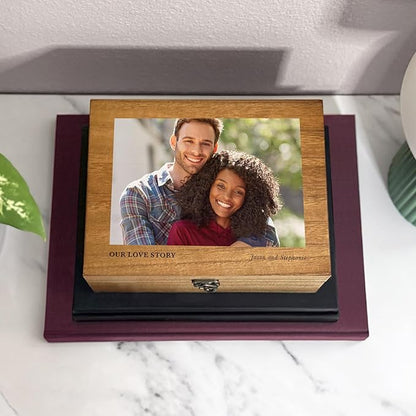 Let's Make Memories Personalized Wooden Keepsake Box With Hinged Lid - Wood Memento Box - Decorative Storage - Home Decor - For Couples, Wedding, Newlyweds - Upload Your Photo - Home Is With You