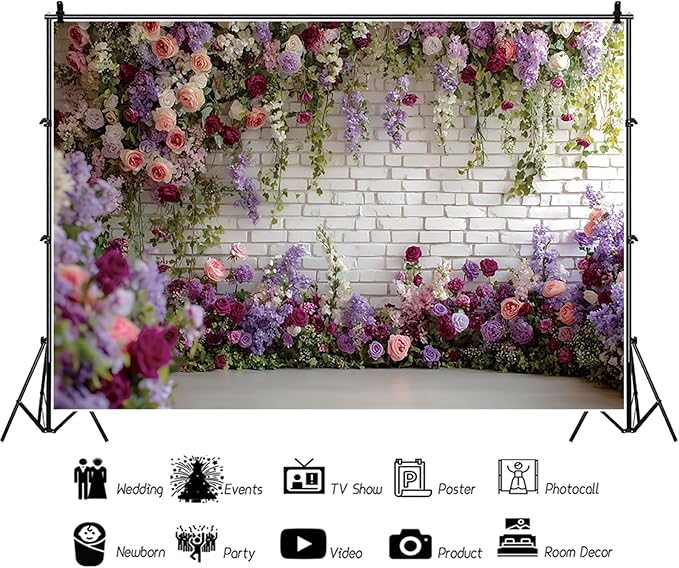 Baocicco Flower Brick Wall Backdrop 10x6.5ft Rose Flowers Photography Backdrops Baby Shower Bridal Shower Party Decorations Kids Adults Portraits Birthday Wedding Banner Supplies Props Video Studio