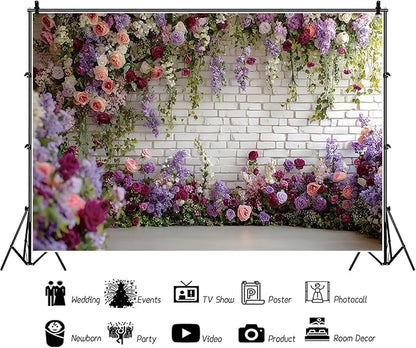Baocicco Flower Brick Wall Backdrop 5x3ft Rose Flowers Photography Backdrops Baby Shower Bridal Shower Party Decorations Kids Adults Portraits Birthday Wedding Banner Supplies Props Video Studio