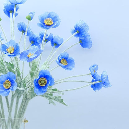 2 Pcs Artificial Fake Flowers Plants Poppies Silk Flower Arrangements Wedding Bouquets Decorations Plastic Floral Table Centerpieces for Home Kitchen Garden Party Decor Approx 23.6" High - Dark Blue
