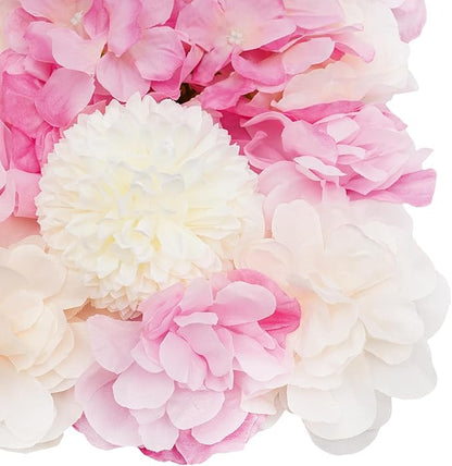 Artificial Flower Wall Panels, 6PCS Dahlia+Rose+Hydrangea Wedding Flower Wall, 3D Floral Panels Artificial Floral WallMat Flower Screen for Photo Party Wedding WallBackground Decor, White+Pink
