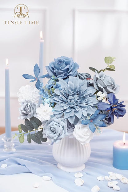 TINGE TIME Artificial Flowers Dusty Blue Flower Combo for DIY Wedding Bouquets Table Centerpieces Arrangements Party Baby Shower Home Decorations