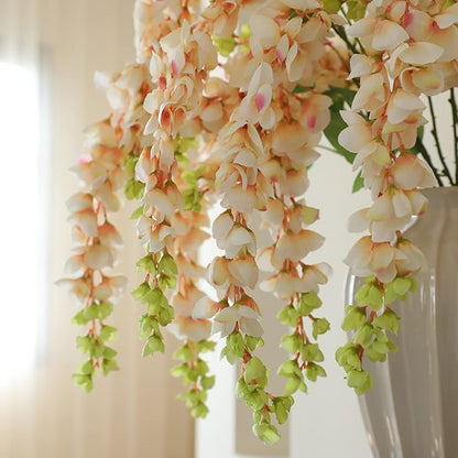Dailisen 3 Strands 40'' Silk Amber Wisteria Artificial Flowers, Fake Wisteria Floral Hanging Plant Garland, for Home Decor, Party, Floor Vase, Balcony, Wedding Arrangement Decoration (Amber)