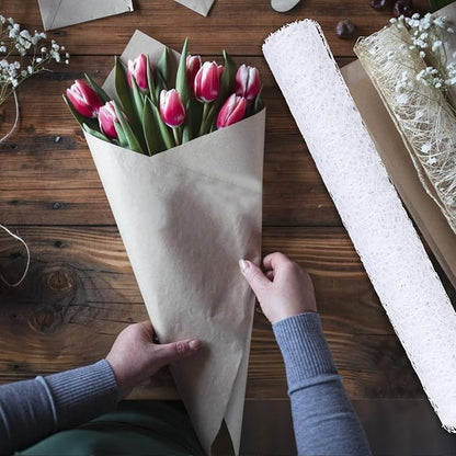 FOIMAS Flower Bouquet Wrapping Paper Roll,19.6" x 5 yrs Mesh Bouquet Wrapping Paper for Presents Flower Packaging Hand Decor,White
