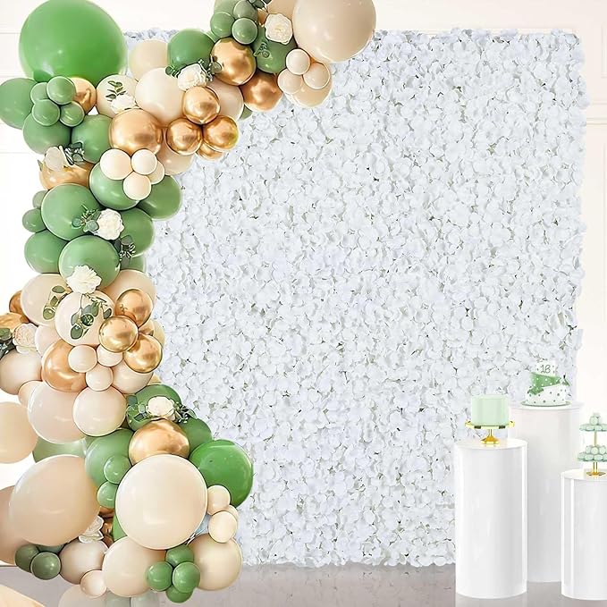 White Flower Wall Panels Backdrop: Wedding Artificial Flower Wall Backdrop 5ft by 7.5ft Hydrangea Floral Wall for Wedding Anniversary Party Decoration (24 Pcs 15 x 15 Inch)