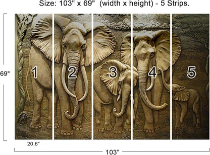 Wall Mural 3D Wallpaper - Elephant Design, 103" x 69" (Not Self-Adhesive)
