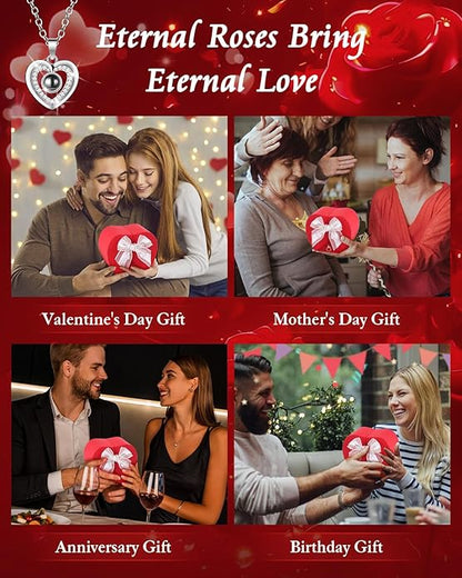 Preserved Red Forever Rose Heart Necklace Gift Box, Eternal Flowers "I Love You" Projection Jewelry for Women, Romantic Christmas Valentines Day Anniversary Birthday Gift for Her(Wife Girlfriend Mom)