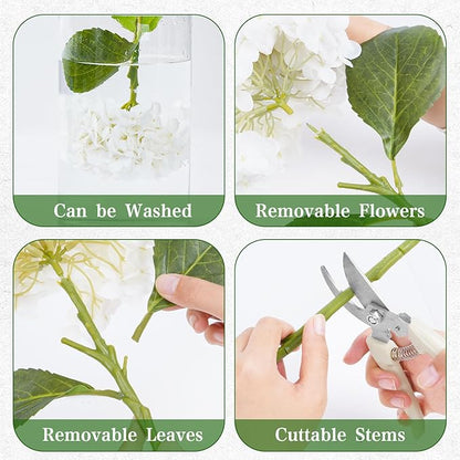 4 Pcs White Hydrangea Artificial Flowers, Latex Real Touch Hydrangea Flowers, 19.6'' Full Faux Hydrangea Flowers Fake Flowers for Home Decor Party Wedding Centerpiece Bouquet Floral Arrangements