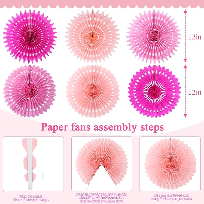 zilue Paper Fans Party Decorations Paper Flowers Decorations for Wall Classroom Floral Backdrop Baby Shower Birthday Party Flower Wall Decor Pack of 11 Pink
