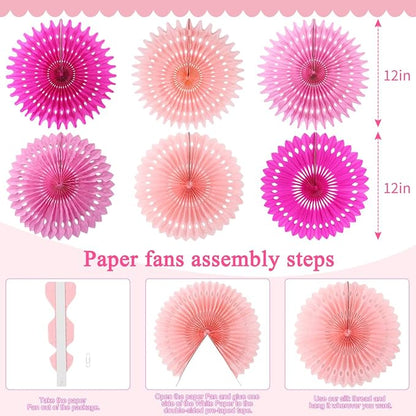 zilue Paper Fans Party Decorations Paper Flowers Decorations for Wall Classroom Floral Backdrop Baby Shower Birthday Party Flower Wall Decor Pack of 11 Pink