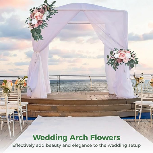 2PCS Wedding Arch Flowers, 23'' & 15'' Pink Artificial Wedding Arch Floral Swag Arrangement for Reception Backdrop Decoration, Bridal Shower, Baby Shower, Photo Backdrop Decorations