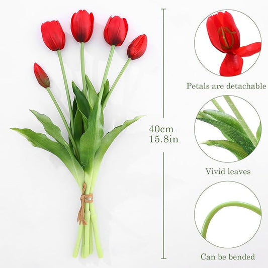 20PCS Black Red Fake Tulips Artificial Flowers Real Touch Latex Faux Tulips UV Resistant Fake Flowers Bouquet for Table Home Decor Party Wedding Garden Decoration