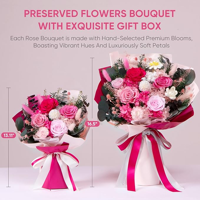 Flowers for Delivery Preserved Flower Fresh Bouquet Forever Flowers Birthday Gifts for Women Mom Anniversary Pink Real Rose Gifts for Grandma Sister Wife Her from Daughter Home Wedding Decor