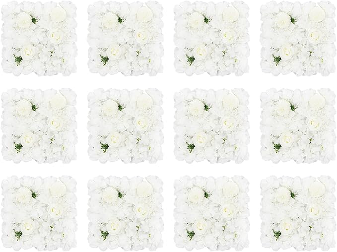 12PC Artificial Flower Wall Panel Wedding Backdrop, Silk Rose Flowers Wall Backdrops Floral Panels, Flower Wall Set Rose Mat for Party Wedding Background Decor