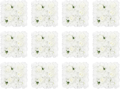 12PC Artificial Flower Wall Panel Wedding Backdrop, Silk Rose Flowers Wall Backdrops Floral Panels, Flower Wall Set Rose Mat for Party Wedding Background Decor