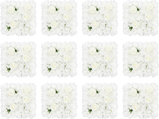 Artificial Flower Wall Panel,12Pcs 3D Silk Rose Floral Decorative Faux Flower Wall Background,Artificial Wall Flower Backdrop Rose Floral Panel for Party Wedding