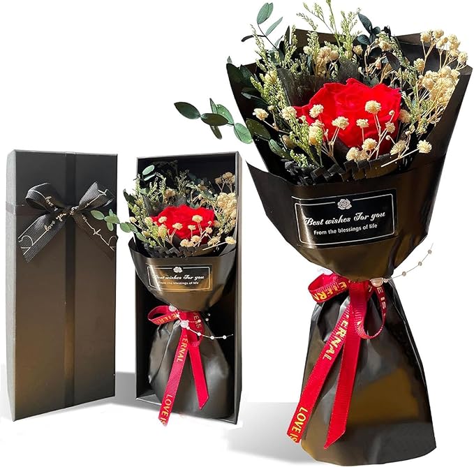 Preserved Roses in a Box, Forever Real Flowers, Single Eternal Red Rose Bouquet in Gift Box - Preserved Roses Gifts for Women, Girlfriend, Valentine's Day, Christmas Day
