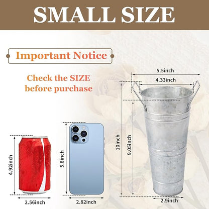 8pcs 10inch Small Galvanized Flower Bucket,Small Metal Vases for Flowers,Metal Vase,Flower Vases for Bouquet,Flower Buckets for Flower Bar Supplies (Silver,10inch Height,Set of 8)