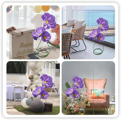 Fake Flower for Decoration, Artificial Flowers Decor with Stems for Wedding Baby Shower Birthday Christmas Party Banquet Backdrop Shop Window Display Props 3 Pack (Purple)