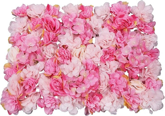6 Pcs Artificial Flower Wall Panels 60x40cm 3D Flower Background for Wall, Wedding Flower Decorations Wall Silk Rose Panels for Photo Areas, Stage Background Wall(Dahlia + Rose Red Rose)