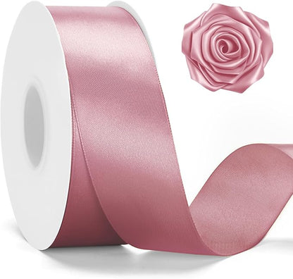 KINGLAKE Mauve Satin Ribbon - 1 1/2'' x 100 Yards Polyester Rosy Mauve Ribbon for Valentine's Day Gift Wrapping Wedding Party Decoration DIY Crafts Floral Bouquets and Wreath Bows