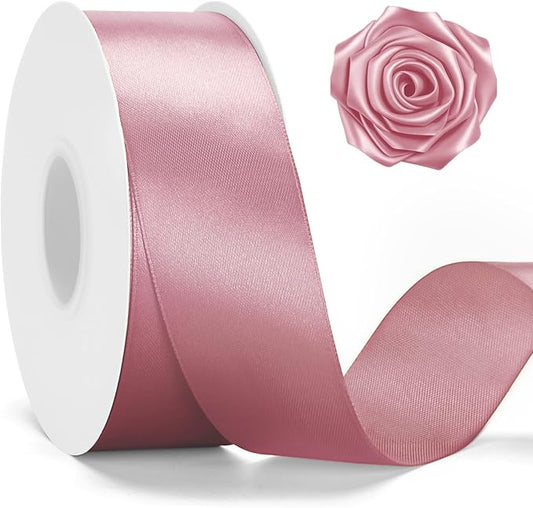 KINGLAKE Mauve Satin Ribbon - 1 1/2'' x 100 Yards Polyester Rosy Mauve Ribbon for Valentine's Day Gift Wrapping Wedding Party Decoration DIY Crafts Floral Bouquets and Wreath Bows