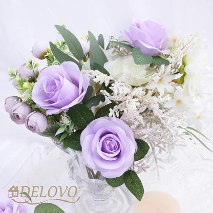 52pcs Lavender Roses Artificial Flowers Fake Flowers Silk Roses with Stems for DIY Wedding Bouquets Bridal Shower Centerpieces Arrangements Party Decorations