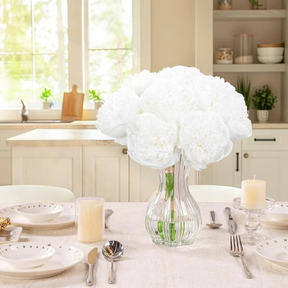 U'Artlines Artificial Peony Silk Flower with Stems 20pcs Real Look Vintage Peonies for Home Wedding Decoration(Pure White)
