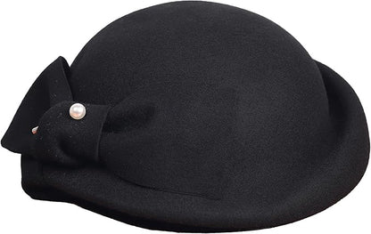Women Wool Felt Ribbon French Fashion Vintage Millinery Beret Hats Top Cap Ladies Party Wedding Fedoras Chapeau