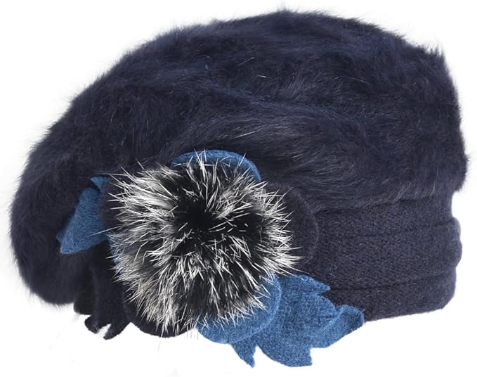 VECRY Lady French Beret 100% Wool Beret Floral Dress Beanie Winter Hat