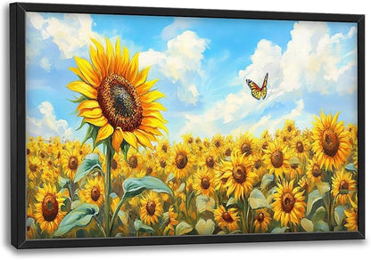 Sunflower Large Wall Art Sunflower Landscape Pictures Wall Decor Flower Canvas Floral Print Painting Modern Artwork Home Decoration for Bathroom Office Living Room Bedroom Framed 24"x36"