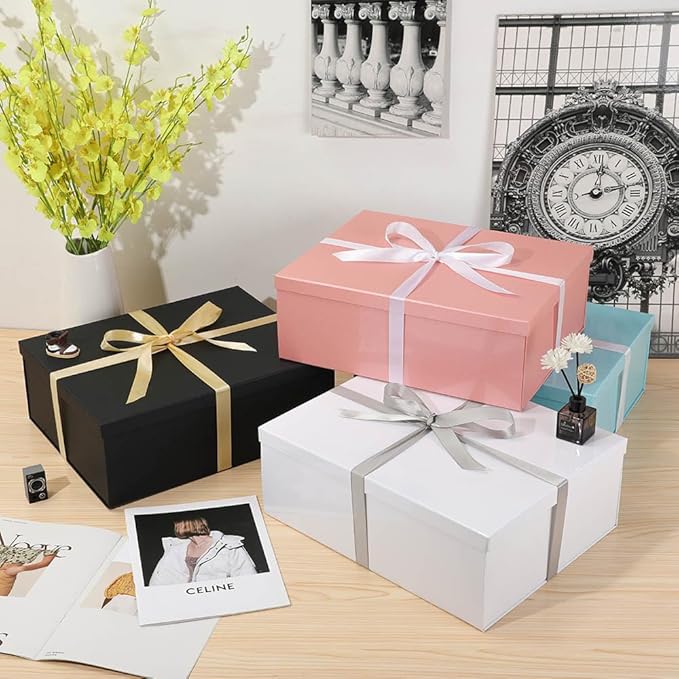 Extra Large Gift Box with Lid 17x13x6 Inches, White Gift Boxes for presents Packaging for Birthdays, Valentine's Day, Christmas, Anniversaries (Include Shredded Paper Fill, Envelope Card Ribbon)