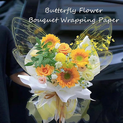 LLBWKC 20 Sets Butterfly Flower Wrapping Paper, Waterproof Butterfly Flower Bouquet Wrapping Paper, OPP Clear Floral Wraps for Florist Supplies, Gift Packaging, DIY Craft 20x22 in (Gold Butterfly)