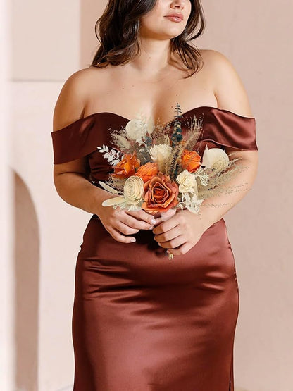 Rinlong Fall Wedding Bouquet for Bridesmaids Burnt Orange Dried Flower Bridesmaid Boho Terracotta Bouquet Wedding