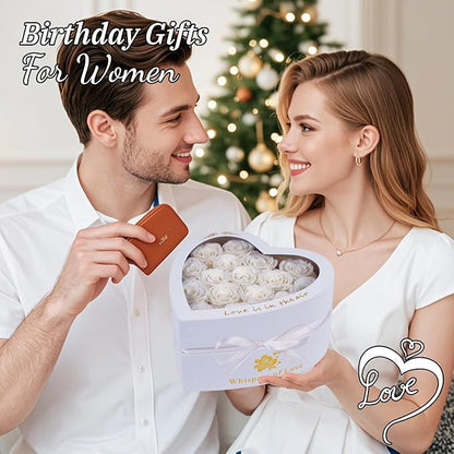 Luxury Preserved Roses – Forever Real Roses Flowers for Delivery in a White Box, Preserved Flowers Birthday Gifts for Women Mom Wife, Ideal for Anniversary (White 16 Roses, 16 Roses)
