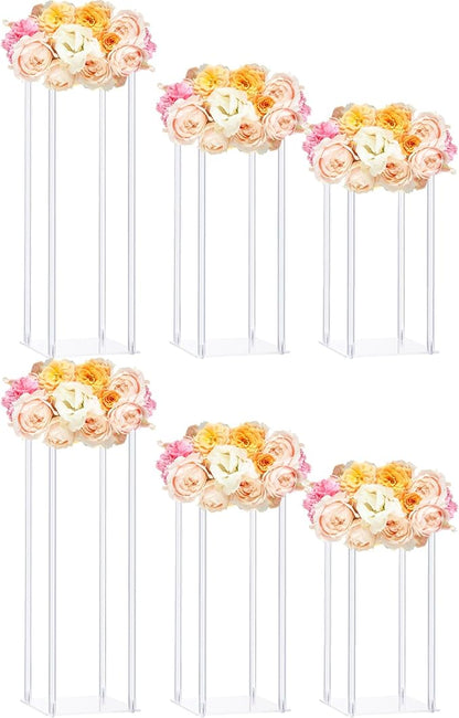 Yerliker 6 Pcs Wedding Flower Stand Acrylic Vase 23.6 Inches and 15.75 Inches Tall Clear Column Pillar Flower Stand Tabletop Display Rack for Wedding Centerpieces Birthday Party Decorations