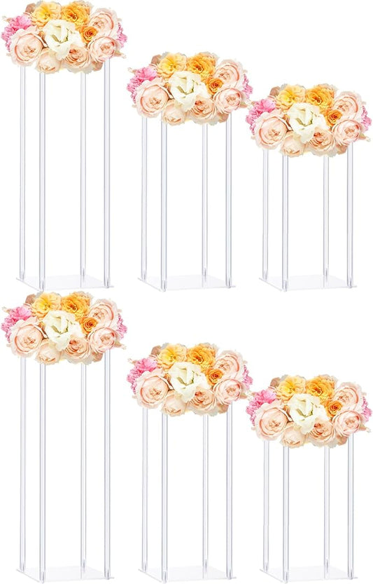 Yerliker 6 Pcs Wedding Flower Stand Acrylic Vase 23.6 Inches and 15.75 Inches Tall Clear Column Pillar Flower Stand Tabletop Display Rack for Wedding Centerpieces Birthday Party Decorations