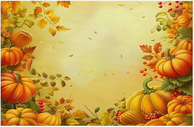 Thanksgiving Fall Yellow Pumpkin Placemats Set of 1 PVC Vinyl Non Slip Table Mats Heat Resistant Place Mats Washable Wipeable Dining Table Mat for Kitchen Decor Party Indoor Outdoor Decorative Gift