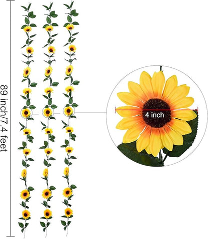 DearHouse 3 Pack Artificial Sunflower Garland Silk Sunflower Vine Artificial Flowers with Green Leaves for Wedding Table Home Decor